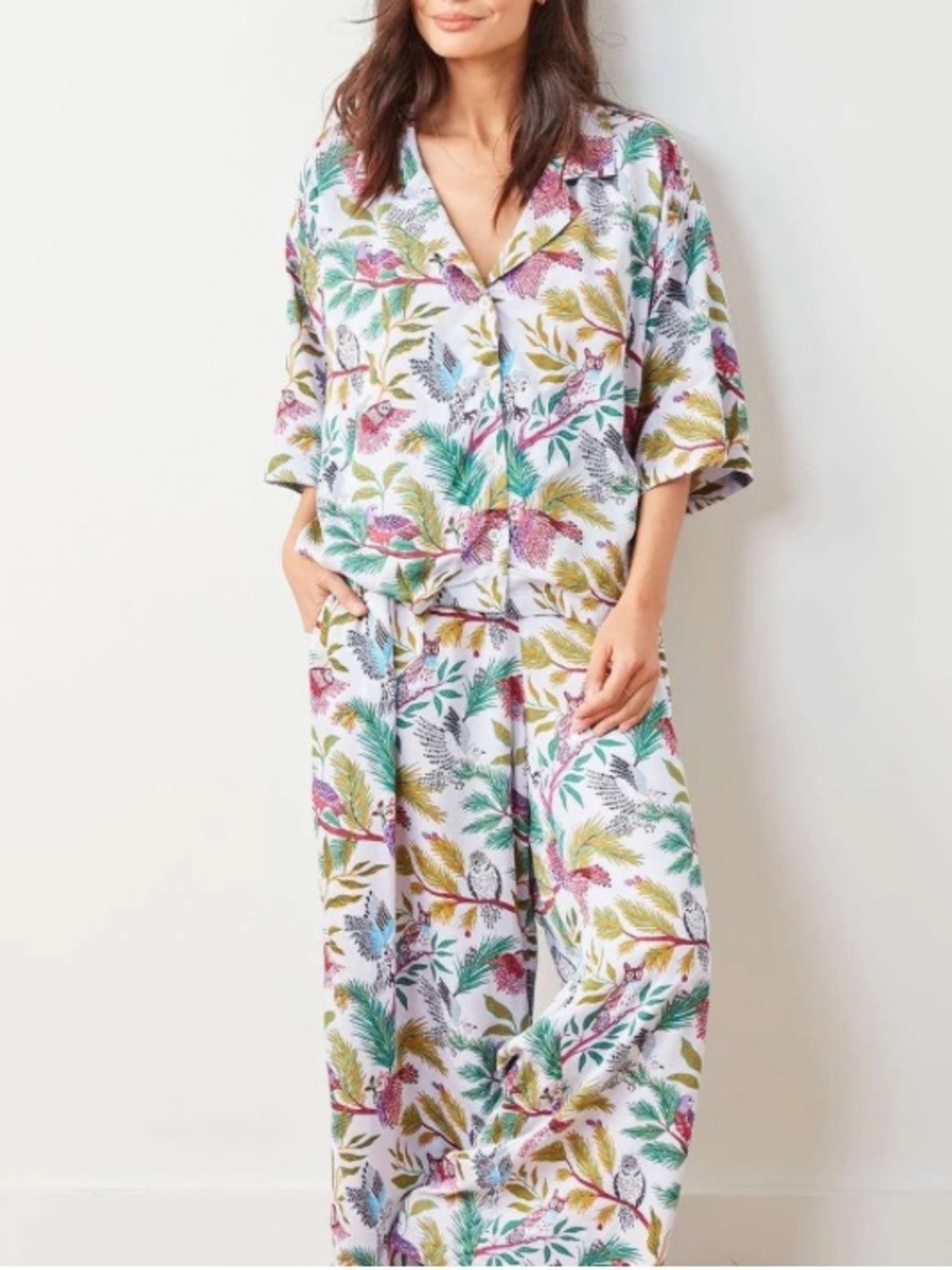 Printfresh Wise Owls Viscose Pajama Set Pants XL Tall